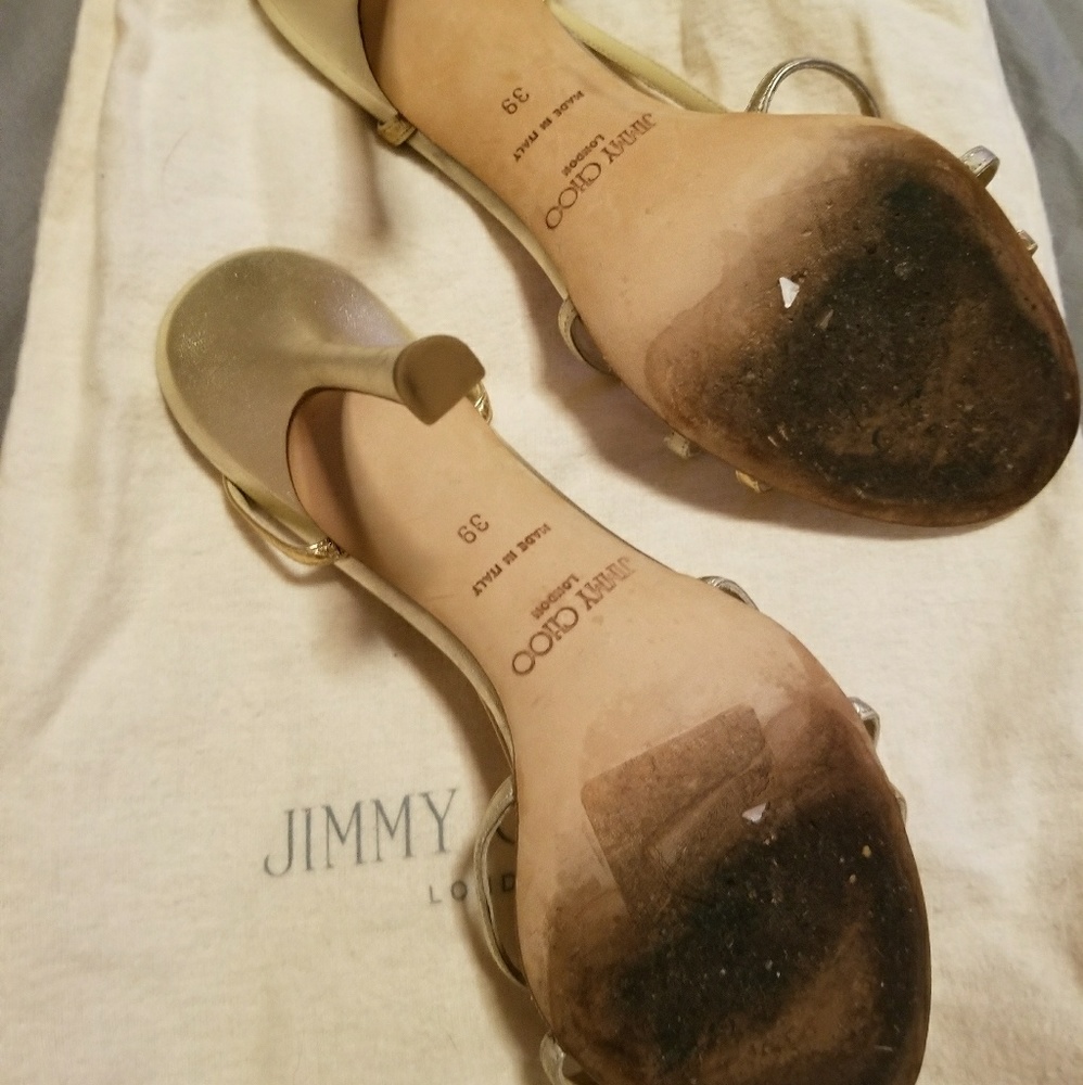 Jimmy Choo Gold Strappy Heels - Picture 3 of 4